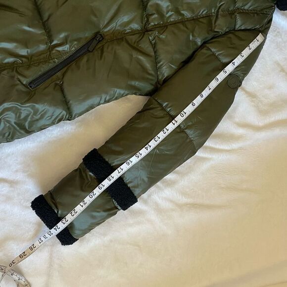 French Connection Puffer Jacket Coat Women's sz Medium Green/Black Faux Fur - Picture 13 of 16